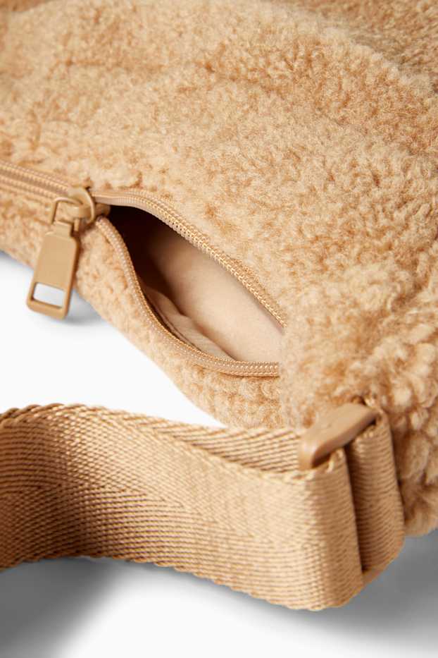 Dames - Schoudertas van teddybont - beige