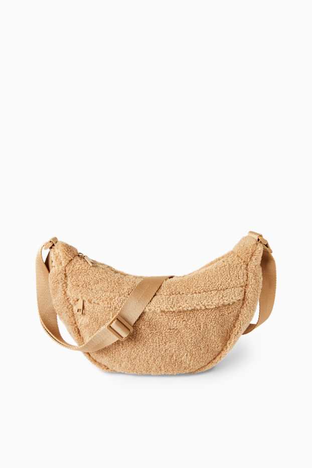 Dames - Schoudertas van teddybont - beige