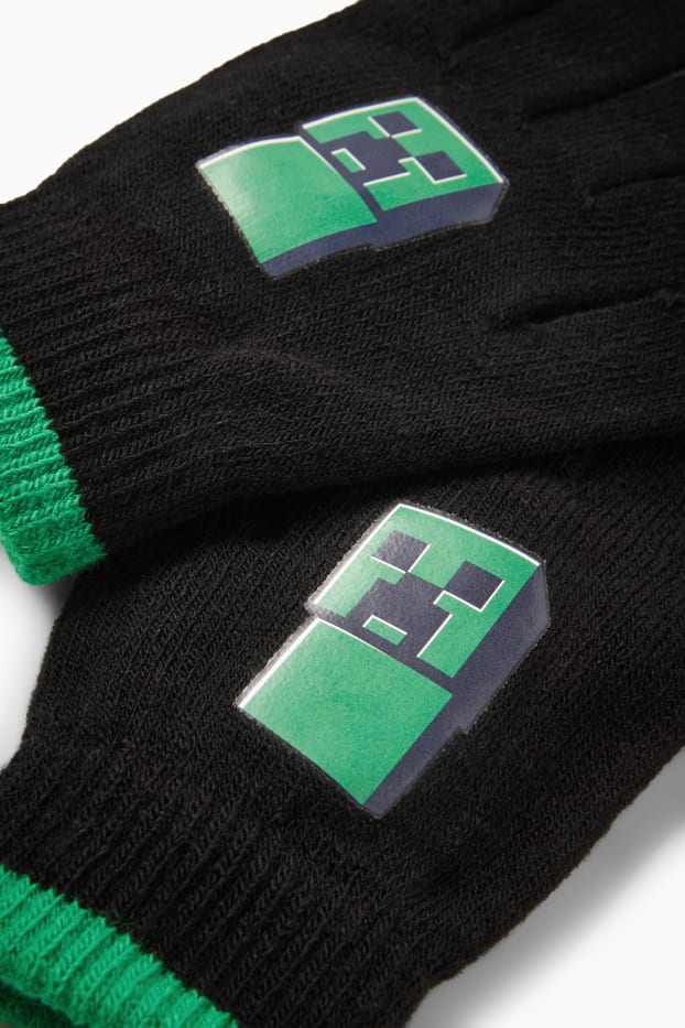 Bambini - Minecraft - guanti in maglia - nero