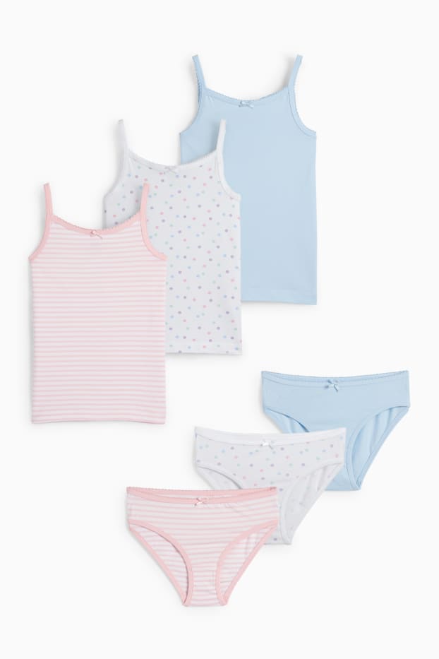 Kinder Mädchen - Multipack 6er - 3 Singlets und 3 Slips - blau / weiss