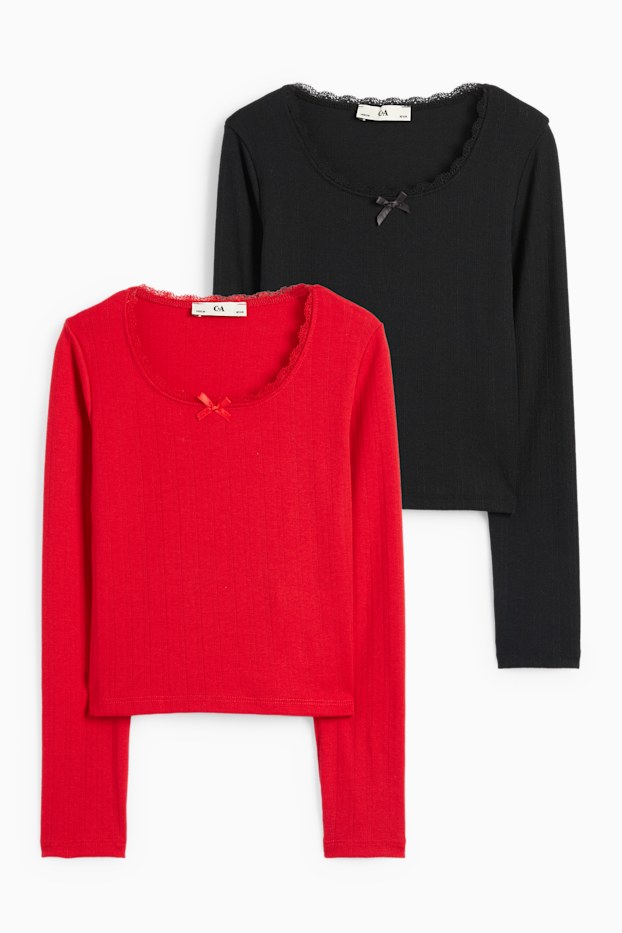 Enfants filles - Lot de 2 - hauts à manches longues - rouge