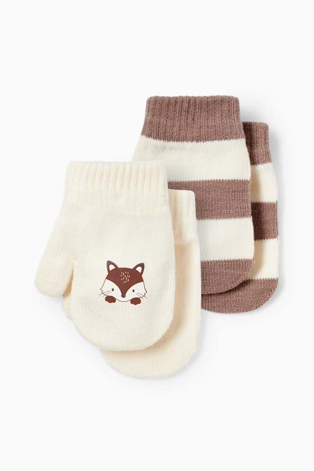 Bebeluși - fete - Multipack 2 perechi - vulpe - mănuși cu un deget bebeluși - alb-crem