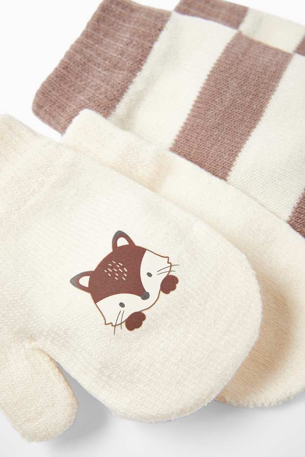 Bebeluși - fete - Multipack 2 perechi - vulpe - mănuși cu un deget bebeluși - alb-crem