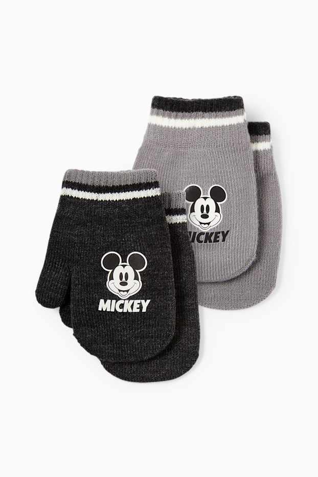 Unisex - Confezione da 2 - Topolino - muffole in maglia per neonati - grigio scuro