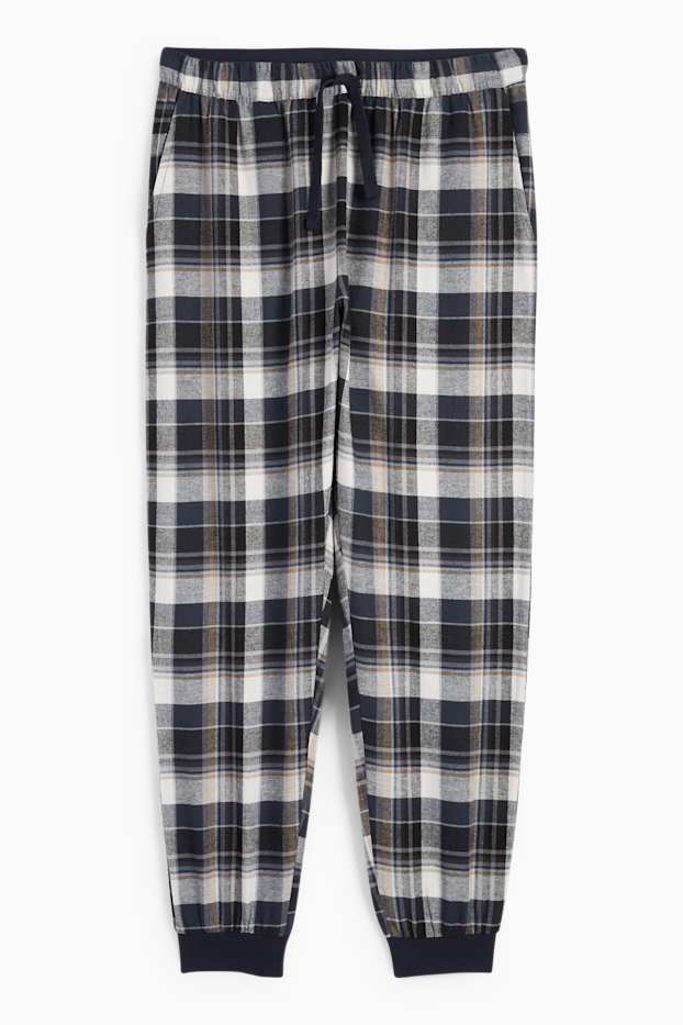 Bărbați - Pantaloni de pijama din flanel - în carouri - albastru închis