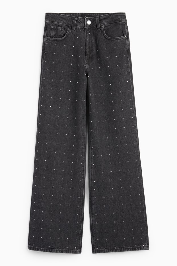 Femmes - Wide leg jean - mid waist - gris foncé