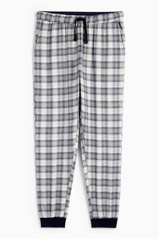 Bărbați - Pantaloni de pijama din flanel - în carouri - albastru închis
