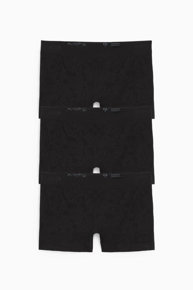 Damen - Multipack 3er - Hipster - seamless - geblümt - schwarz