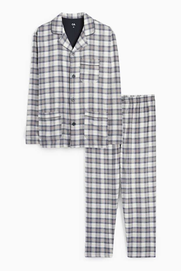 Bărbați - Pijama din flanel - în carouri - albastru închis