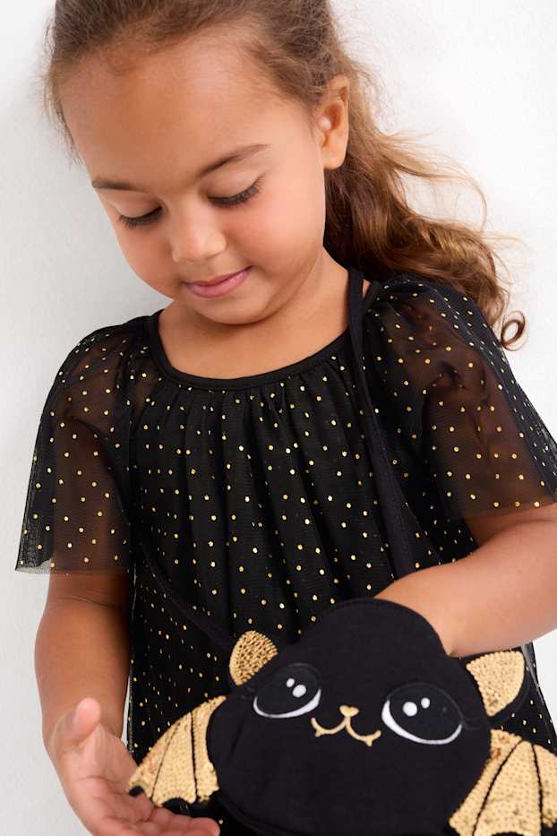 Enfants filles - Halloween - chauve-souris - ensemble - robe et sac - 2 pièces - noir