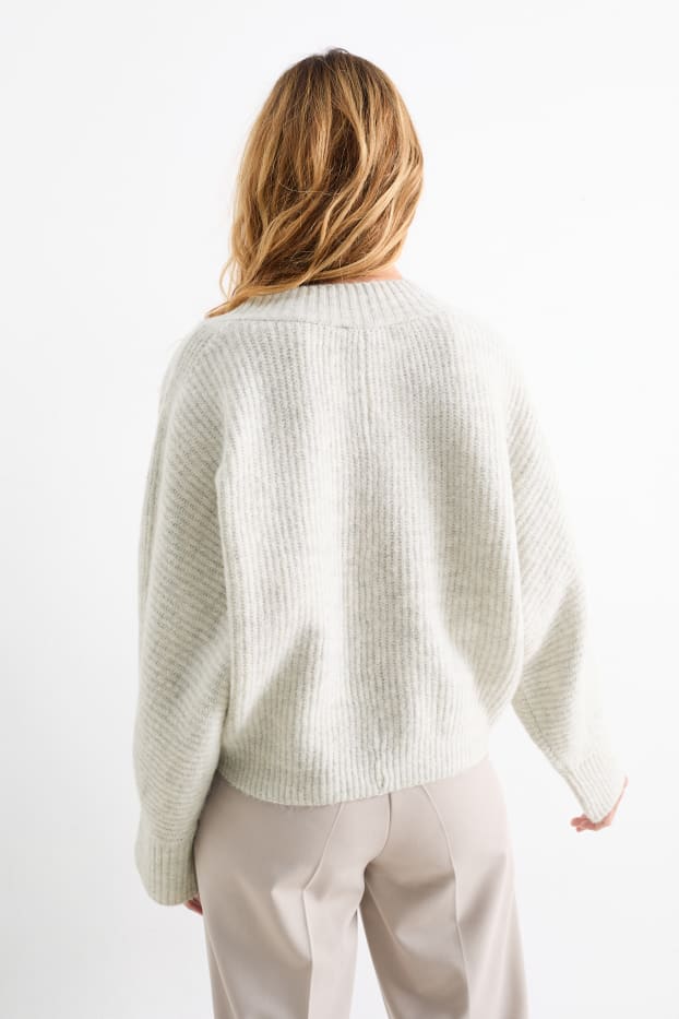 Femmes - Pull à col V - côtelé - gris clair