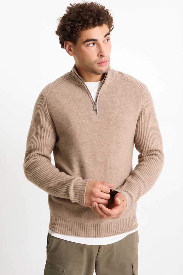 Men - Cashmere blend jumper - wool blend - beige