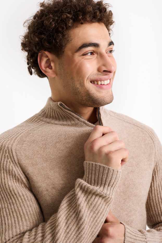 Men - Cashmere blend jumper - wool blend - beige