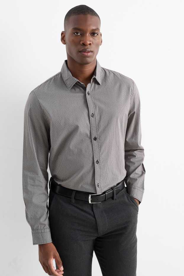 Bărbați - Cămașă - regular fit - guler Kent - print minimalist - gri închis