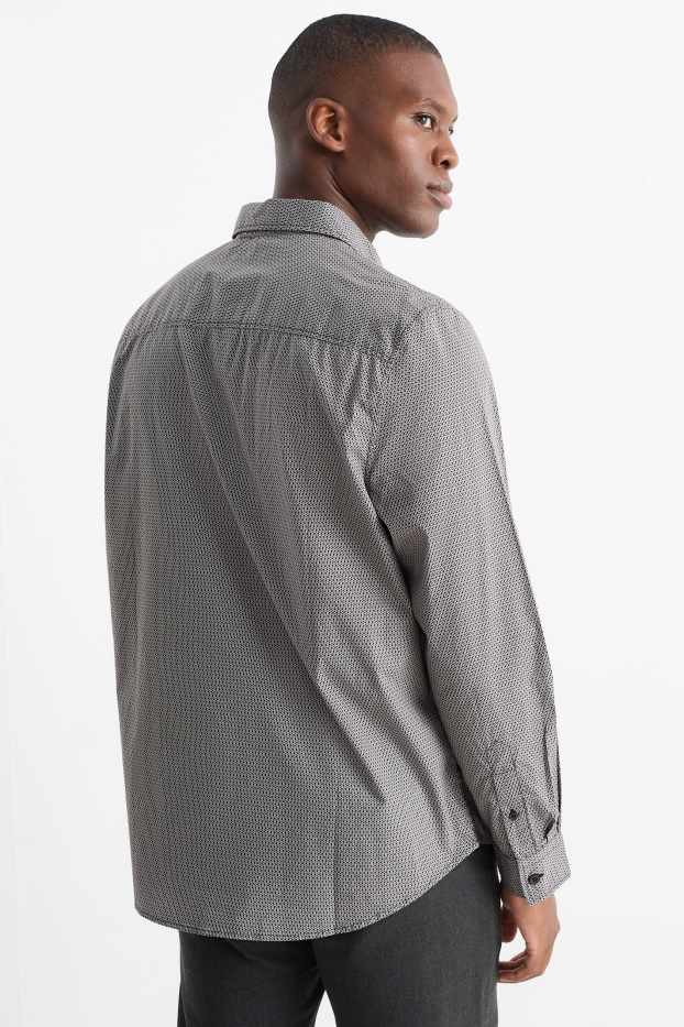 Bărbați - Cămașă - regular fit - guler Kent - print minimalist - gri închis