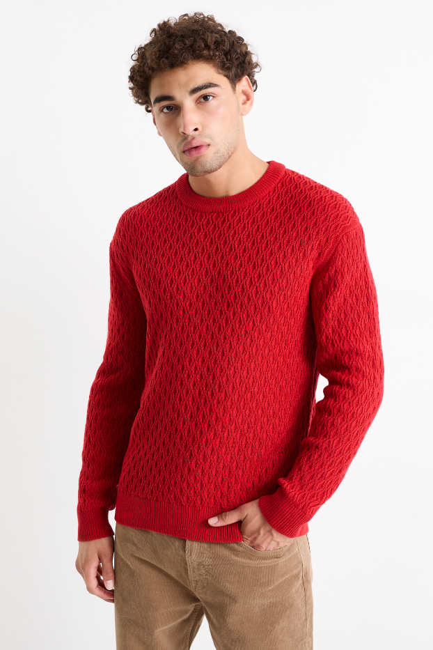 Herren - Pullover - strukturiert - rot