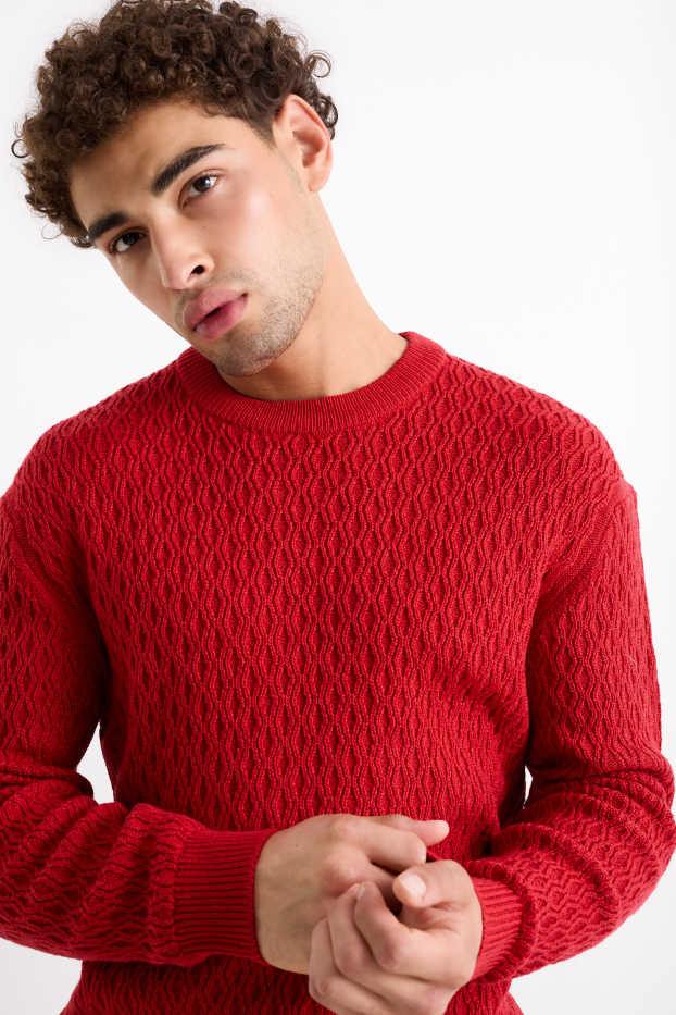 Herren - Pullover - strukturiert - rot