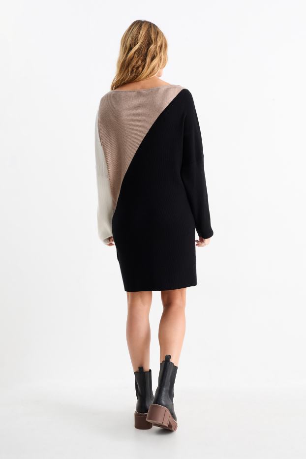 Dona - Vestit de punt de mitja - acanalat - beix