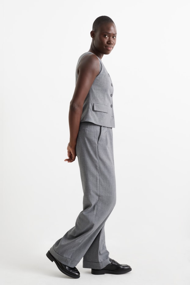 Damen - Business-Hose - High Waist - Wide Leg - grau