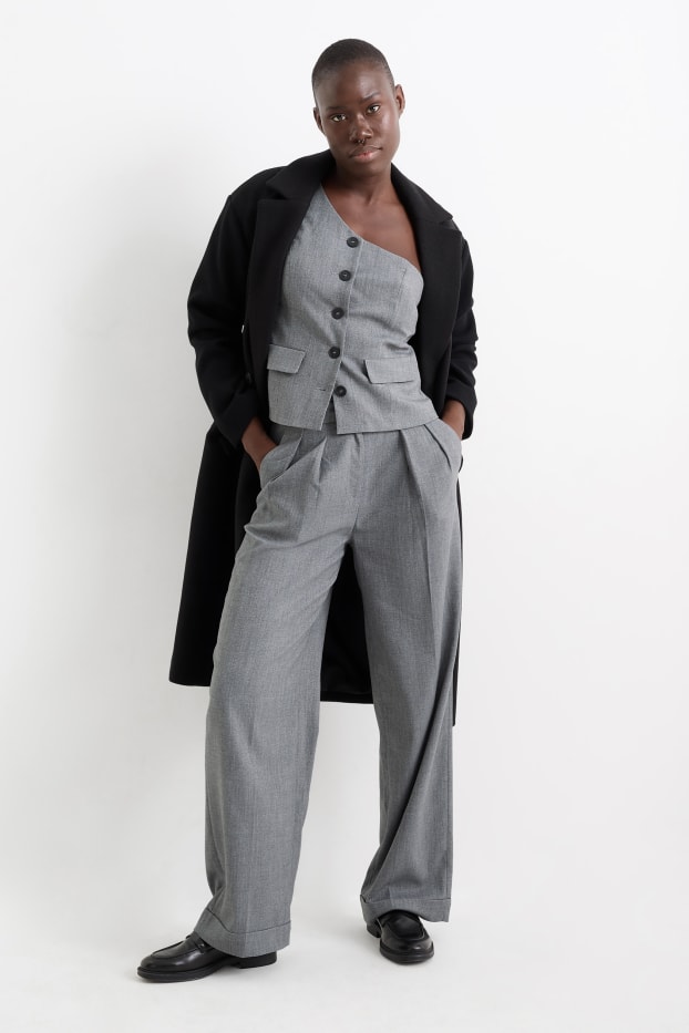 Damen - Business-Hose - High Waist - Wide Leg - grau