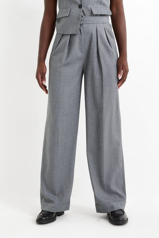 Damen - Business-Hose - High Waist - Wide Leg - grau