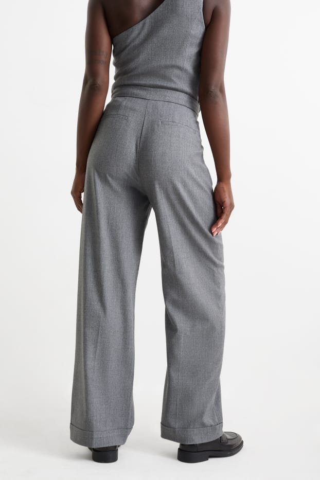 Damen - Business-Hose - High Waist - Wide Leg - grau