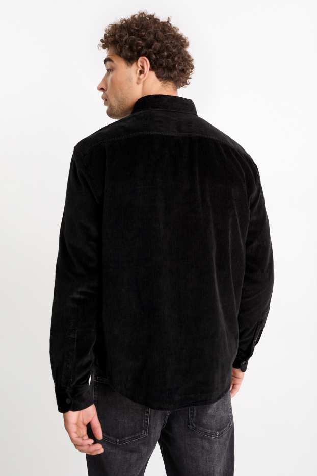 Uomo - Camicia di velluto a coste - relaxed fit - collo all'italiana - nero