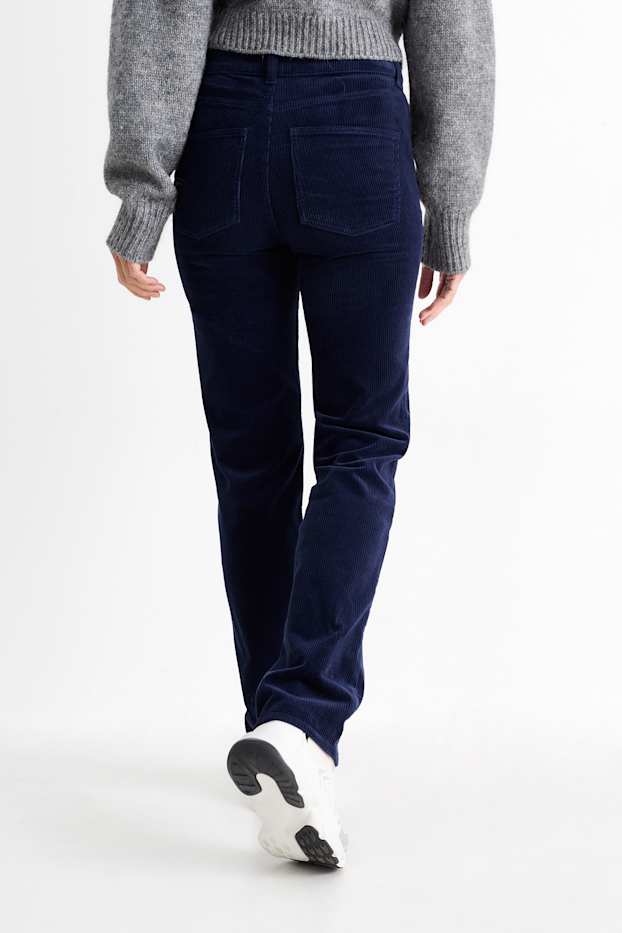 Dames - Corduroy broek - high waist - straight fit - donkerblauw
