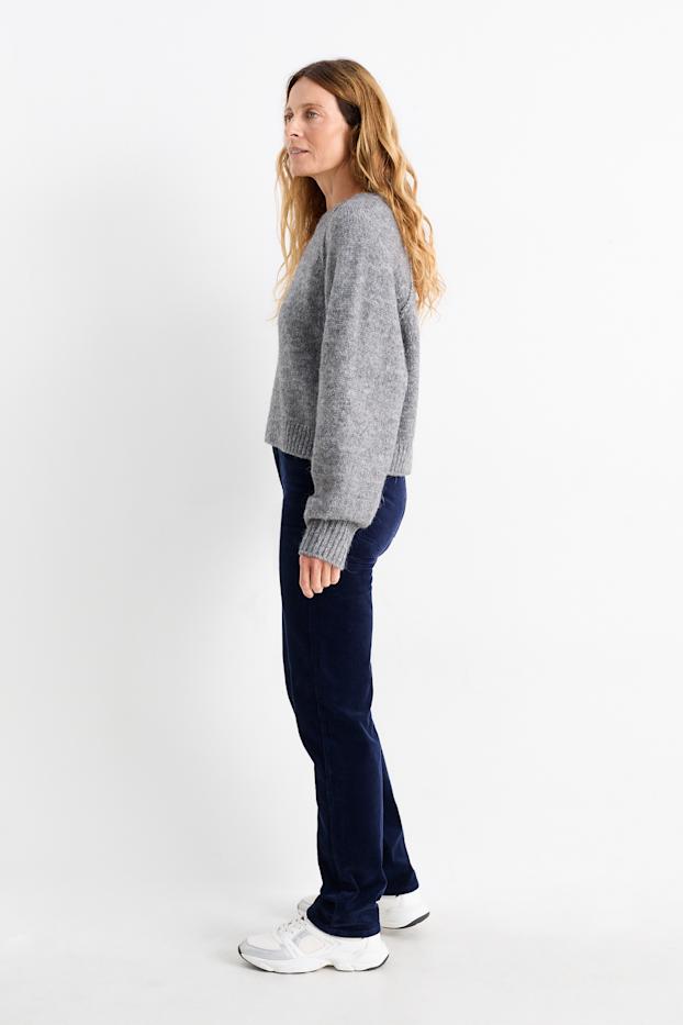 Dames - Corduroy broek - high waist - straight fit - donkerblauw