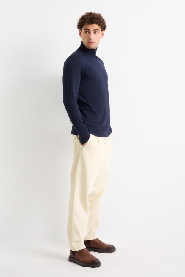 Pánské - Manšestrové kalhoty chino - relaxed fit - krémově bílá