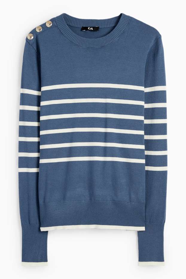 Donna - Maglione in filato lavorato a maglia fine - a righe - blu scuro