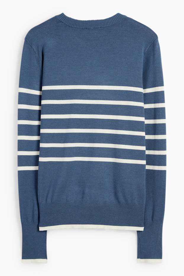 Donna - Maglione in filato lavorato a maglia fine - a righe - blu scuro
