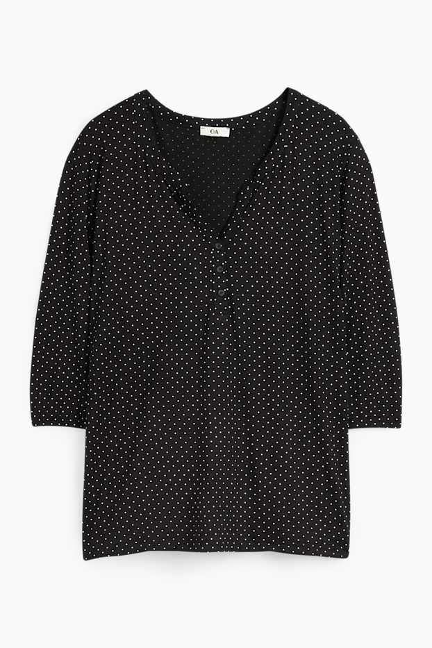 Damen - Langarmshirt - gepunktet - schwarz