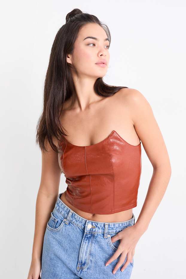 Damen - Corsage - Lederimitat - rot
