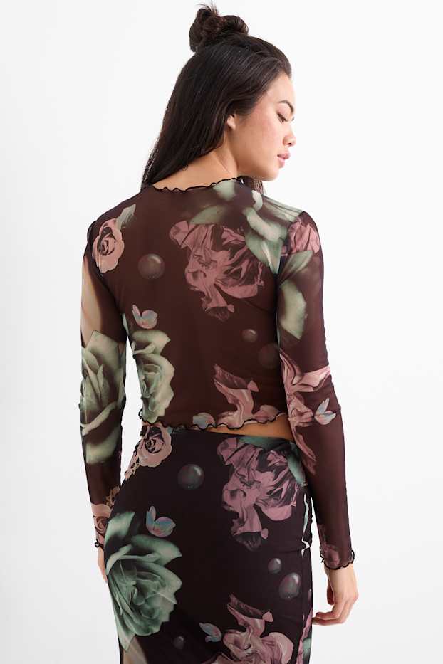 Dona - Samarreta crop de màniga llarga - de flors - verd