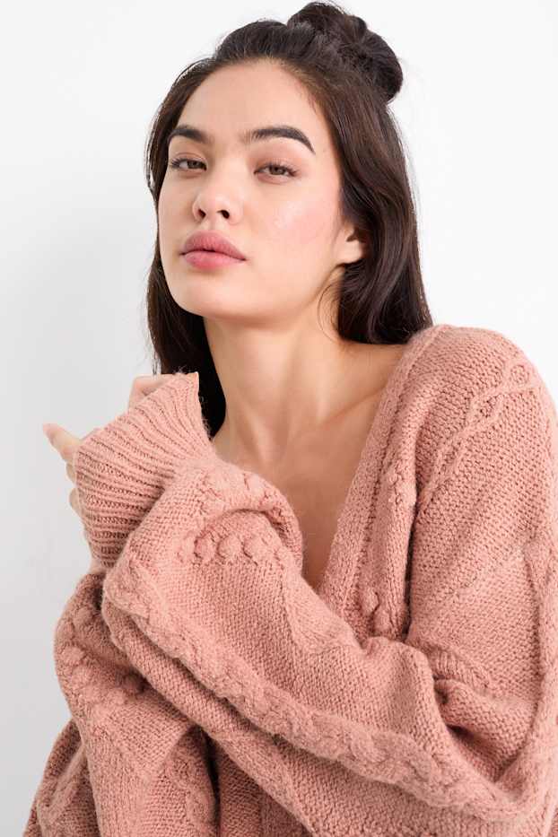 Women - Cardigan - textured - pink