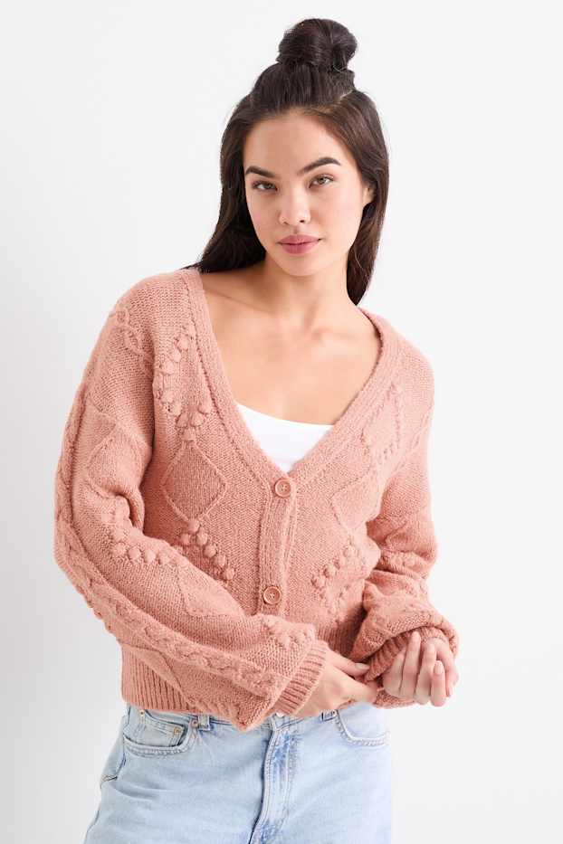 Women - Cardigan - textured - pink