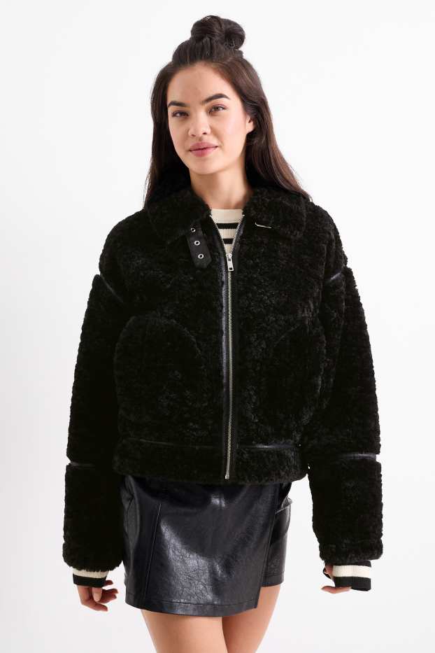 Donna - Giacca in pelo teddy - nero