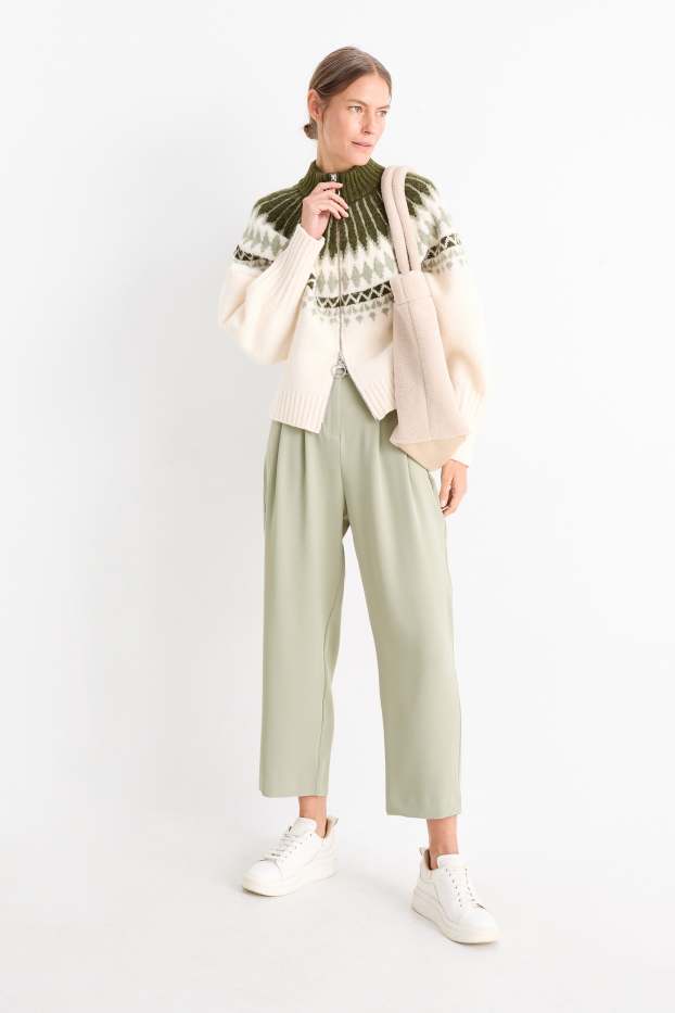 Donna - Pantaloni - vita alta - tapered fit - verde chiaro