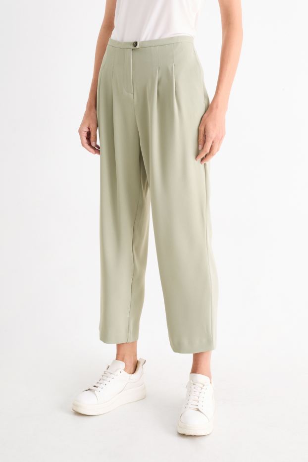 Donna - Pantaloni - vita alta - tapered fit - verde chiaro