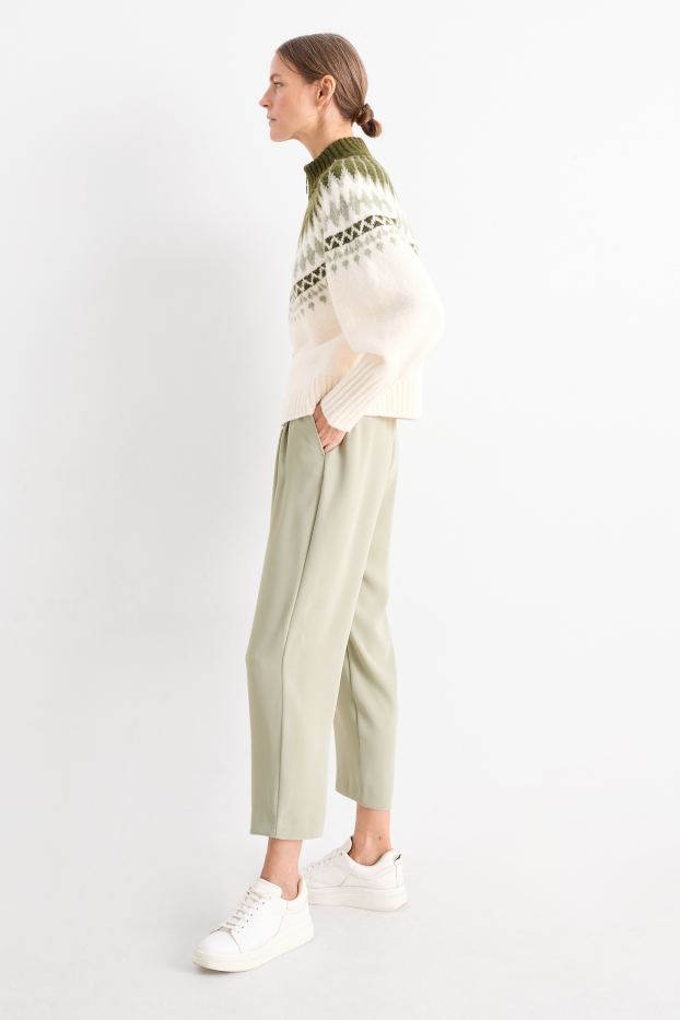 Donna - Pantaloni - vita alta - tapered fit - verde chiaro
