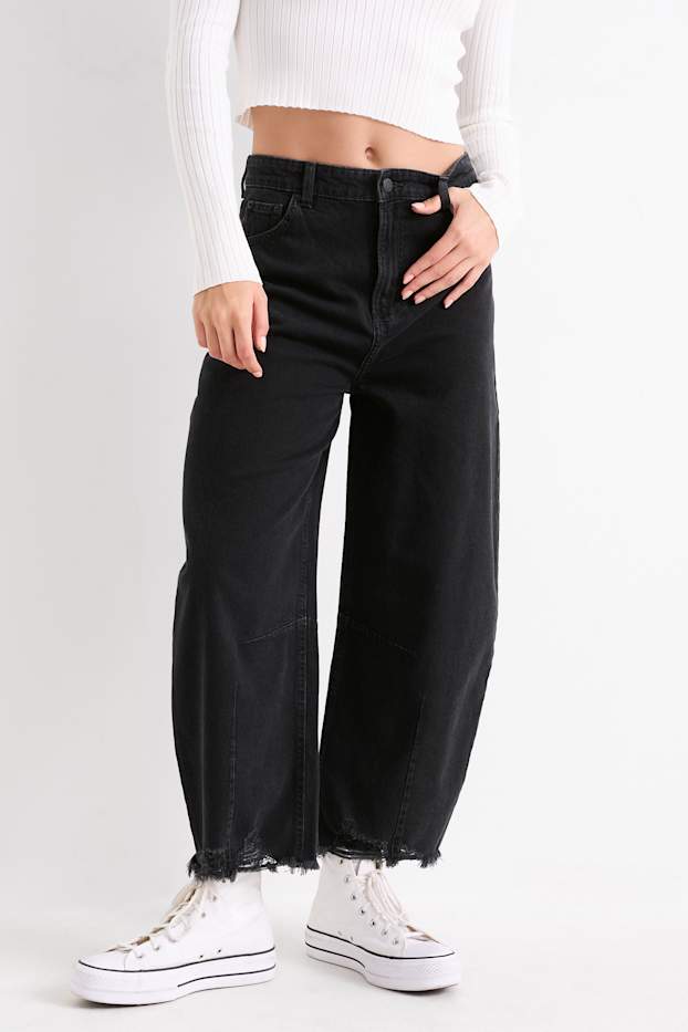 Dámské - Balloon jeans - mid waist - džíny - tmavošedé