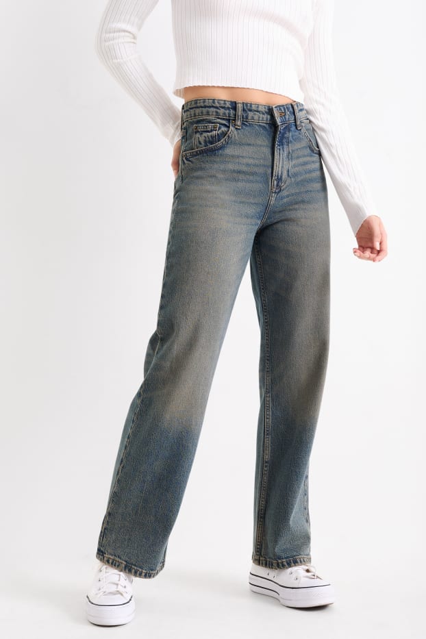 Dames - Baggy jeans - mid waist - jeansdonkerblauw