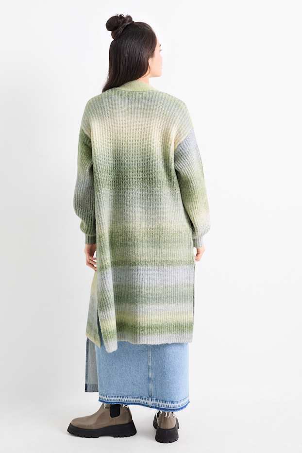 Dames - Lang vest - geribd - met patroon - groen-mix