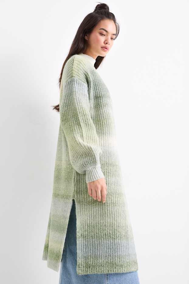 Dames - Lang vest - geribd - met patroon - groen-mix