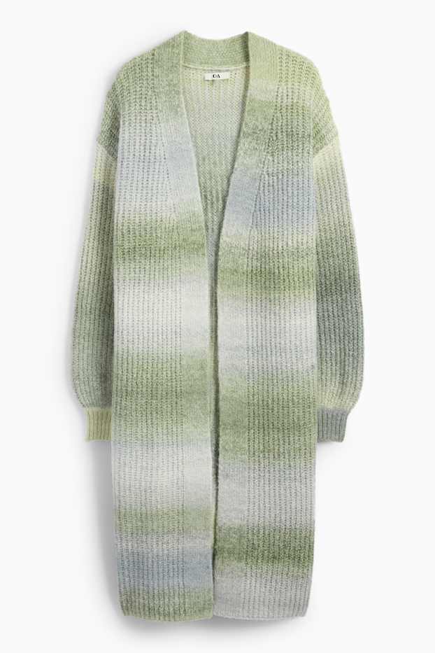 Dames - Lang vest - geribd - met patroon - groen-mix