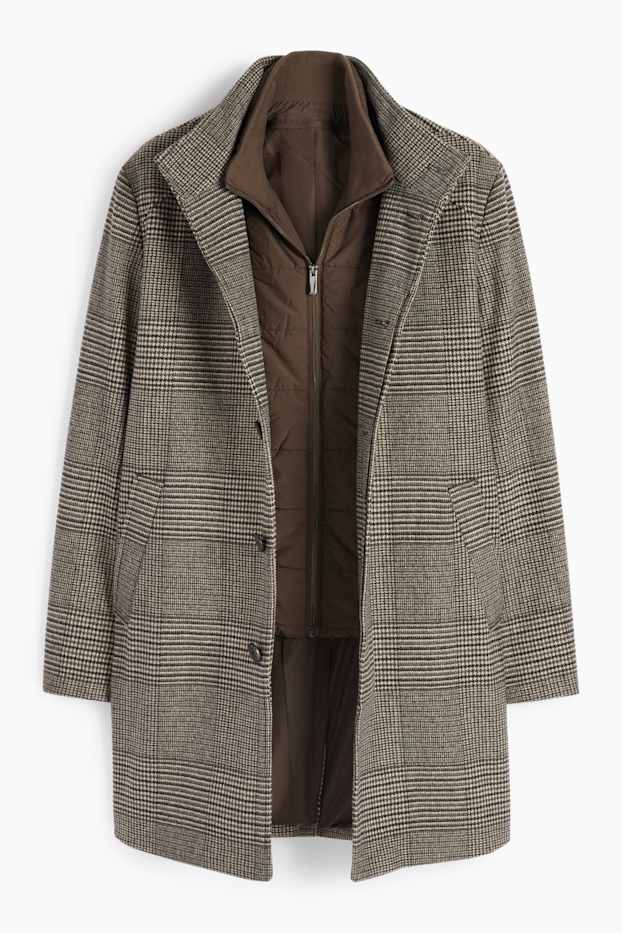 Mężczyźni - Płaszcz - styl 2 w 1 - w kratę - brązowy