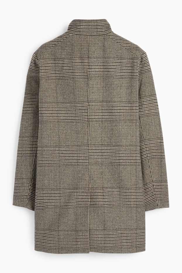 Mężczyźni - Płaszcz - styl 2 w 1 - w kratę - brązowy