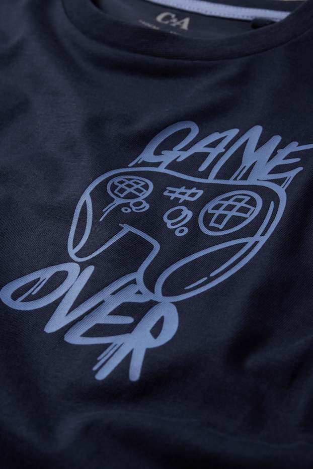 Kinderen: jongens - Gaming - pyjama met flanellen broek - donkerblauw