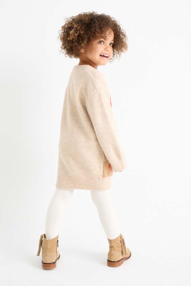 Enfants filles - Chevaux - ensemble - robe de maille et collants - 2 pièces - marron clair